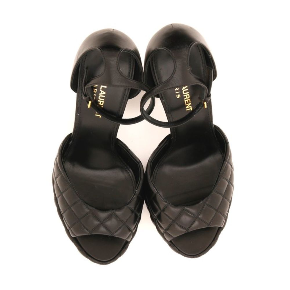 Saint Laurent Women's Jodie Platform Heeled Sandals Quilted Leather Black - Picture 2 of 4